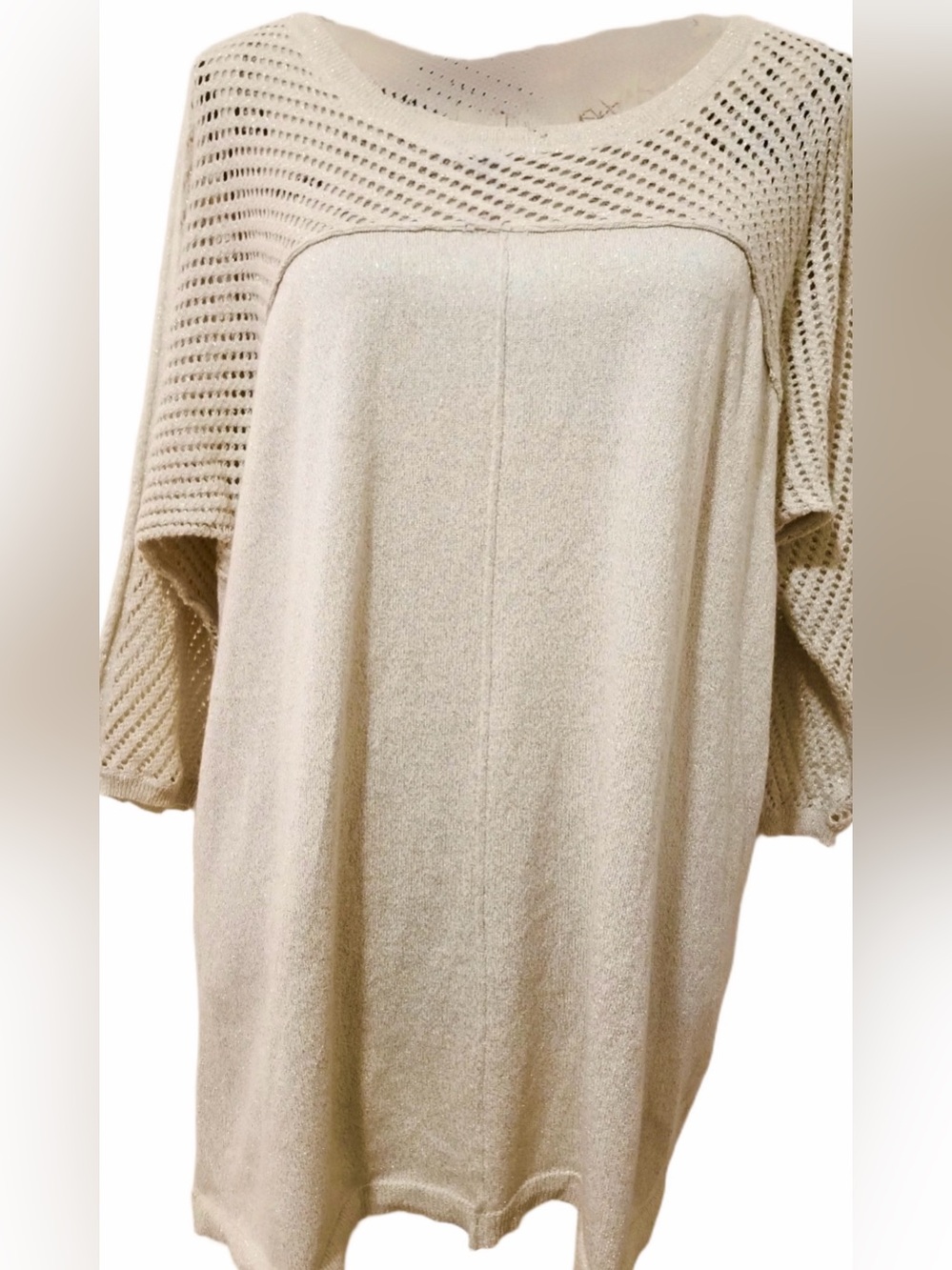 Chicos Cream and gold Open-Knit Panel Women’s Sweater